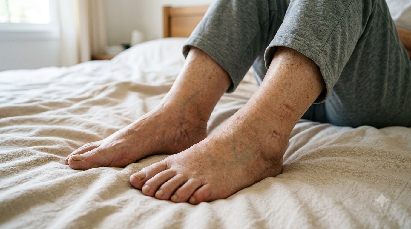 Leg edema is a fairly common condition in the elderly. Photos using AI: Huong Son