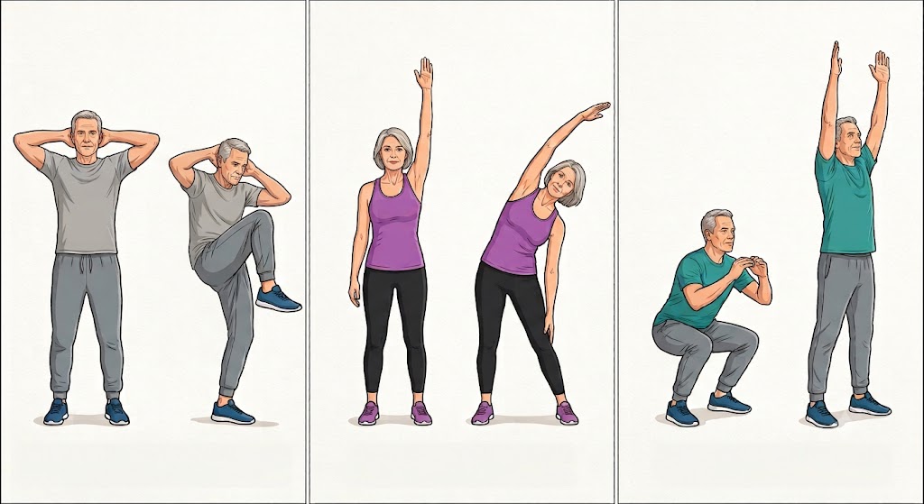 Standing exercises help deeply impact core muscles and abdominal obliteration. Image created by AI
