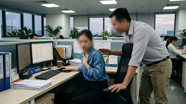 Giữ giấy tờ của người lao động, quấy rối tình dục nơi làm việc có thể bị phạt 30 triệu đồng. Ảnh tạo bởi AI