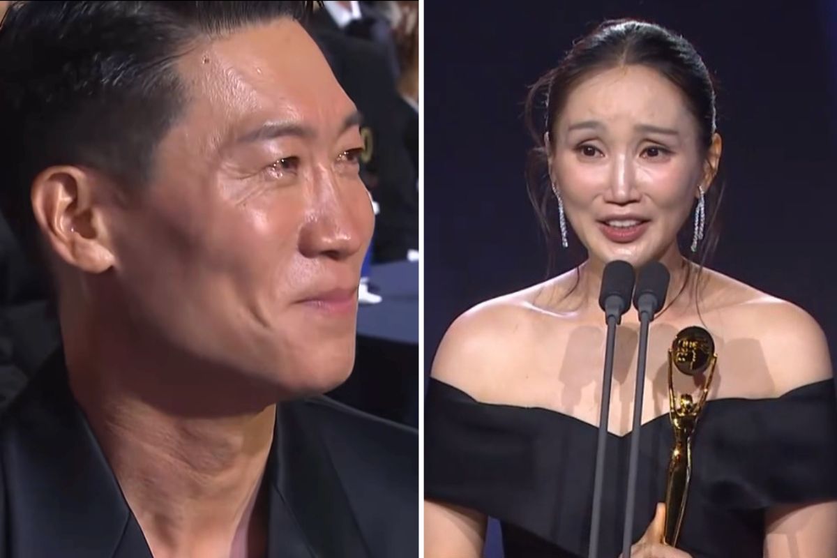 Super Difficult Profession" actor Jin Sun Kyu burst into tears when his wife was named to receive the Best Supporting Actress award at Blue Dragon. Photo: Lotte