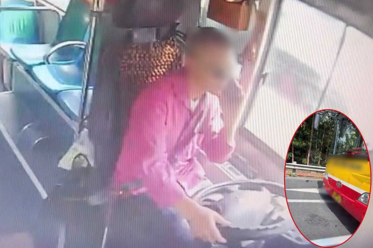 Bus driver driving while using phone. Photo: Police provided
