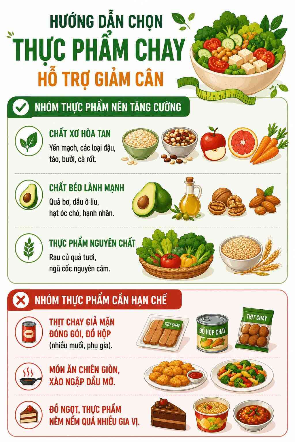 Infographic: Hướng dẫn ăn chay khoa học hỗ trợ giảm cân và bảo vệ tim mạch. Đồ họa: AI