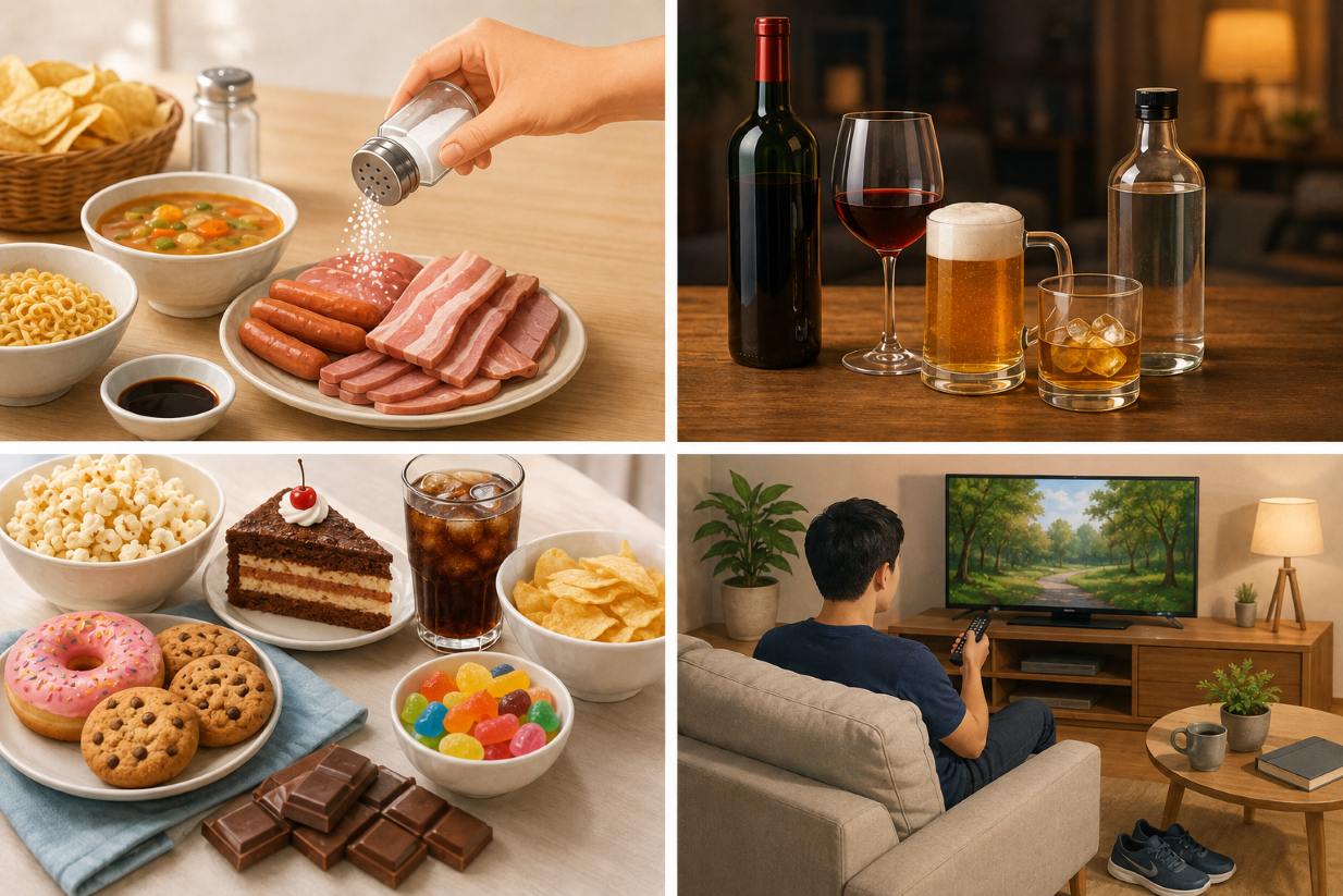 Evening habits such as eating salty food, drinking a lot of alcohol... can increase the risk of stroke. Photo created by AI