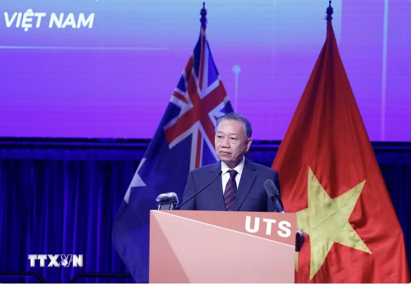General Secretary and President To Lam speaks at the Vietnam - Australia Science and Technology, Innovation, Investment, Education and Training and Human Resource Development Forum. Photo: VNA