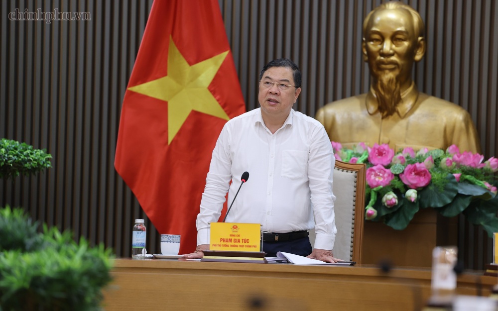 Politburo Member, Standing Deputy Prime Minister Pham Gia Tuc chaired a working session with the Ministry of Public Security and a number of related ministries and sectors on the Project "Production, assembly and pilot registration for circulation and use of electric three-wheeled vehicles". Photo: VGP