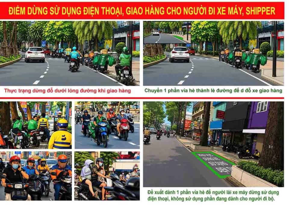 Điểm dừng sử dụng điện thoại, giao hàng cho người đi xe máy, shipper. Ảnh: Đại biểu Quốc hội cung cấp.