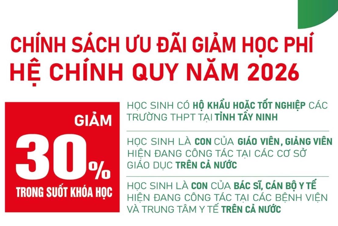 Chính sách học bổng và hỗ trợ học phí dành cho tân sinh viên Trường Đại học Tân Tạo năm 2026. Ảnh: Nhà trường