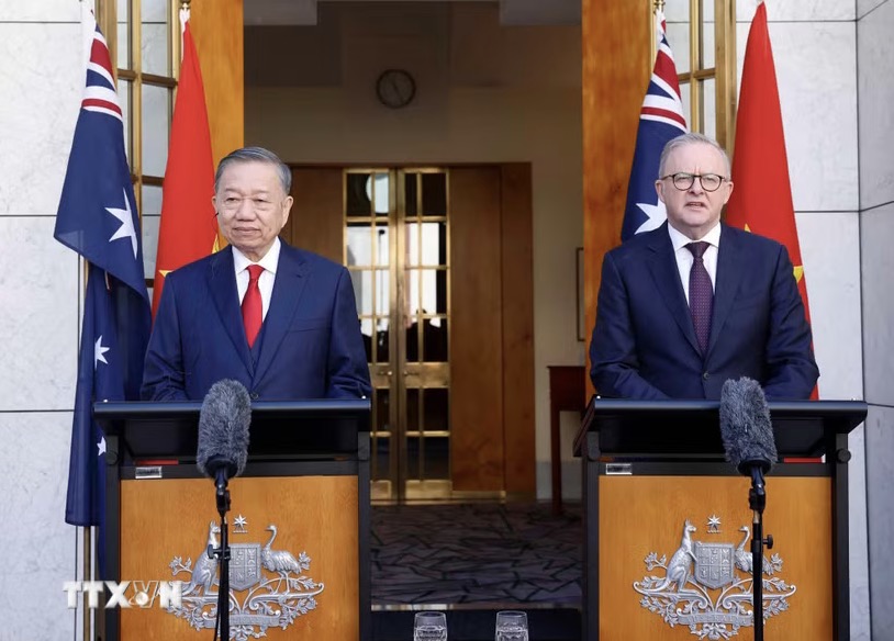 General Secretary and President To Lam and Australian Prime Minister Anthony Albanese met with the press after the talks. Photo: VNA