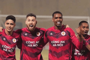 Hanoi Police vs Adelaide United in the AFC Champions League Elite play-off match. Photo: CAHN FC