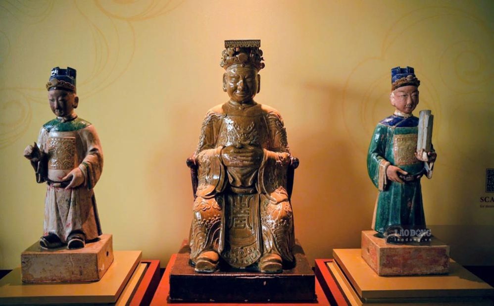 Multicolored glazed ceramic statues of Tam Quan Dai De are displayed at the Ho Chi Minh City Museum. Photo: DINH DY