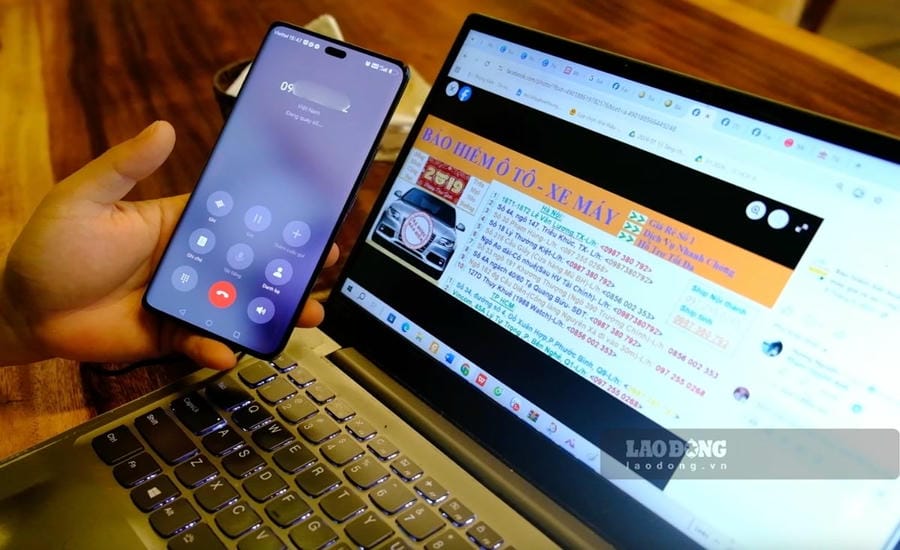 Phóng viên liên hệ đến các số điện thoại tư vấn giảm giá, chiết khấu bảo hiểm trách nhiệm dân sự xe cơ giới bắt buộc được gắn công khai trên Facebook. Ảnh: Nhóm PV