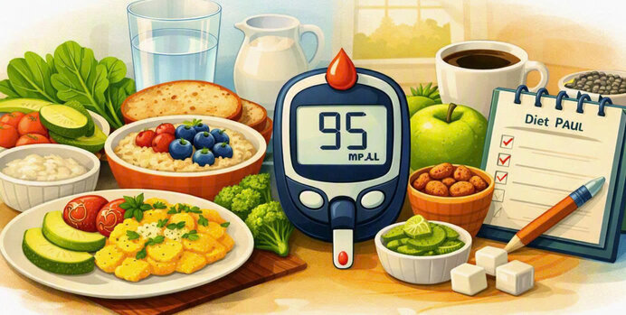 Un desayuno saludable ayuda a controlar el azúcar en sangre para las personas con diabetes. Gráfico: IA