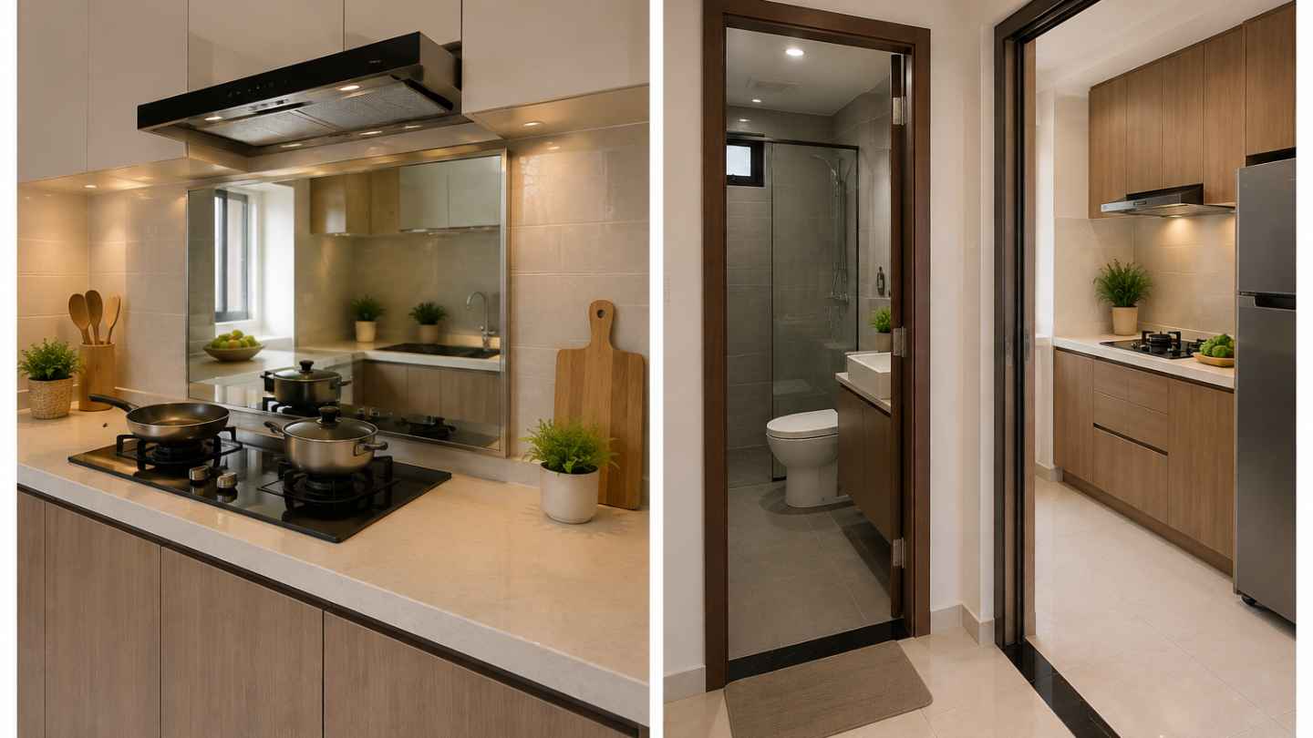 The kitchen space is arranged neatly, harmoniously with the overall house. Photo supported by AI