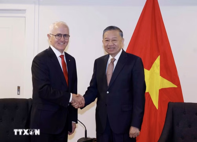 General Secretary and President To Lam receives former Australian Prime Minister Malcolm Turnbull AC, Chairman of Advanced Navigation Technology Company. Photo: VNA