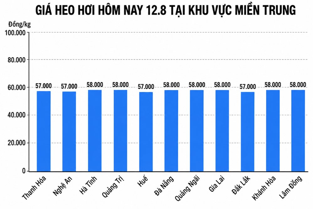 Giá heo hơi hôm nay 12.8 tại khu vực miền Trung. Đồ họa sử dụng AI