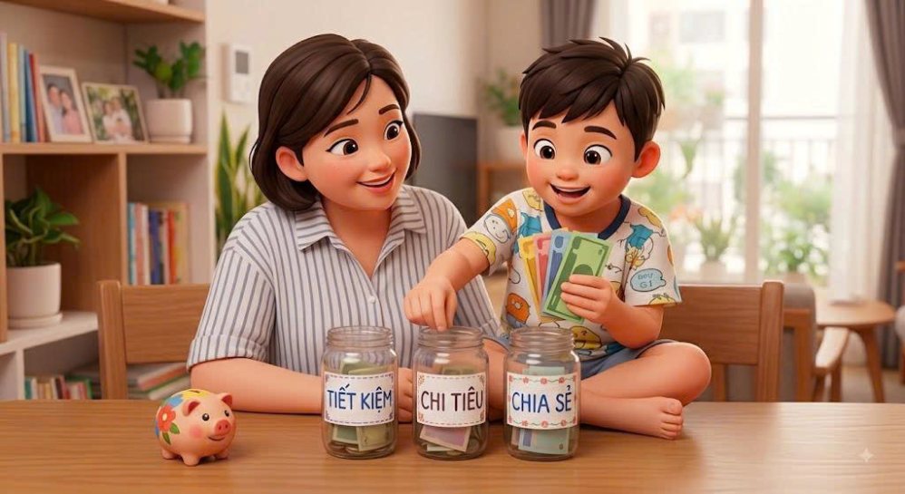 Dạy con về tiền bạc, đừng biến tiết kiệm thành nỗi sợ tiêu tiền. Ảnh minh họa: Al