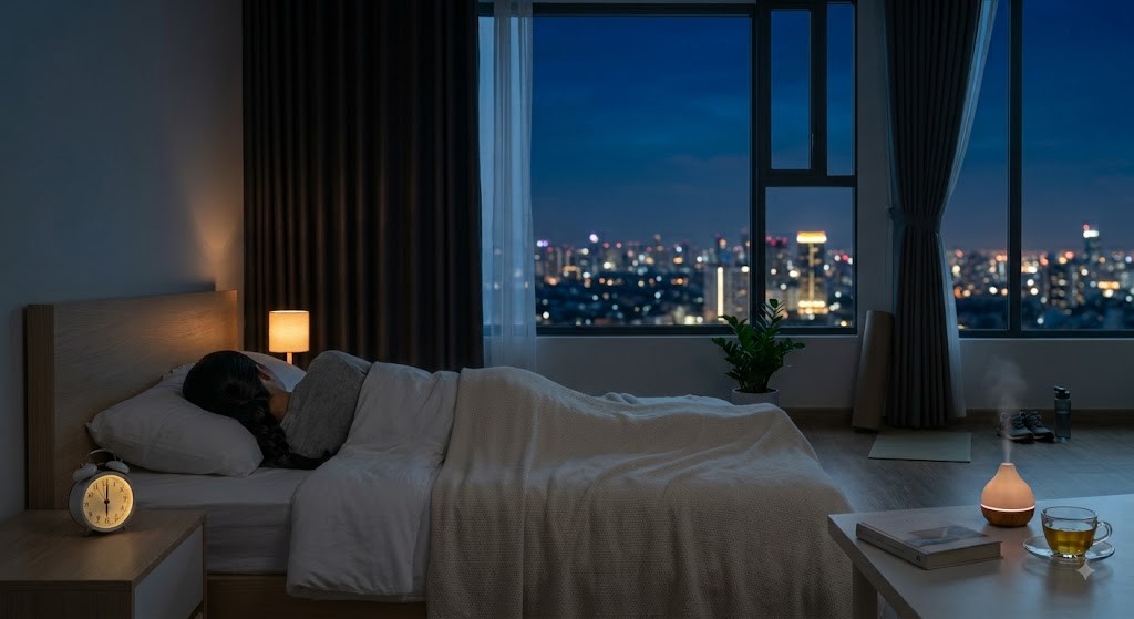 Establishing healthy living habits will help you fall asleep easily. Photo created by AI
