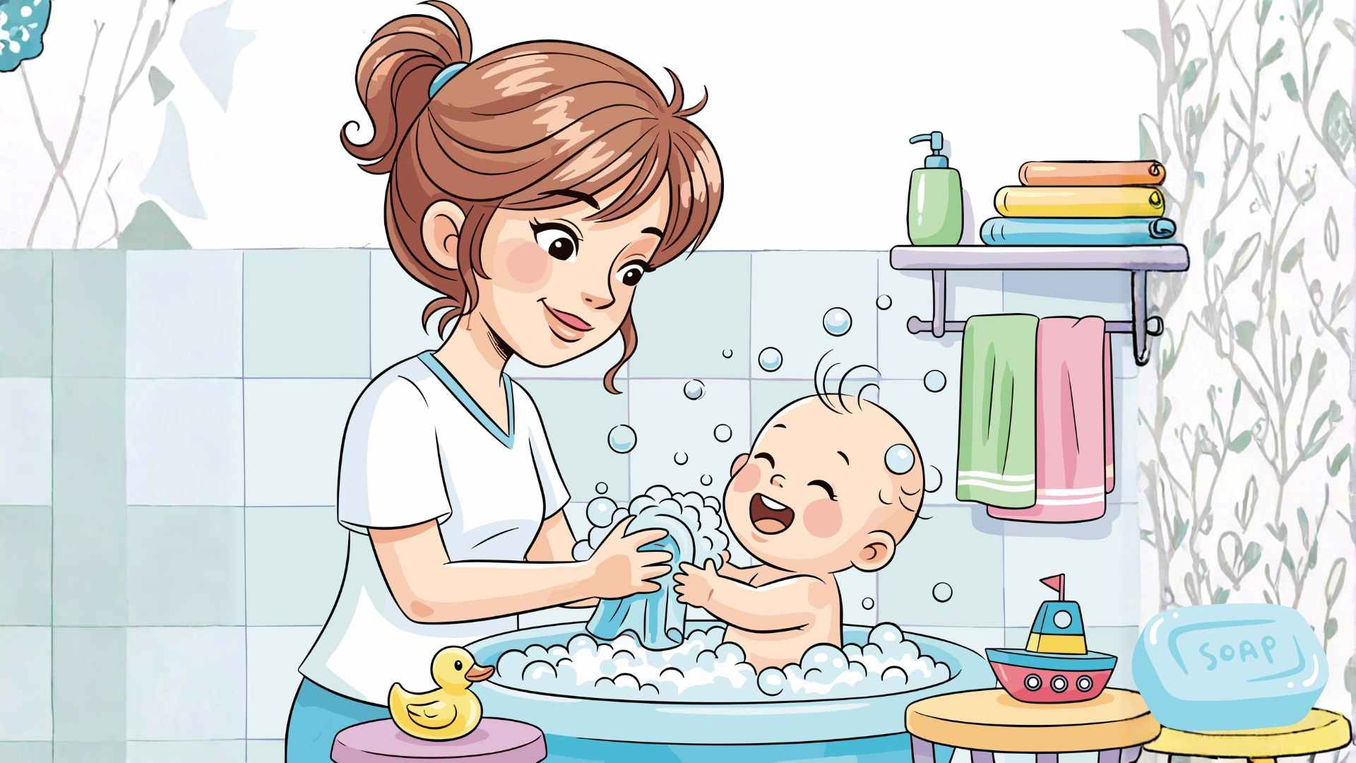 適切な温度で入浴用の水を準備し、水の量を管理することで、幼い子供たちは安全で快適な入浴時間を得ることができます。グラフィック:ミン・ヴー