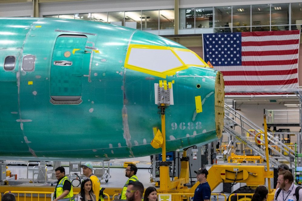 Image of the Boeing 737 MAX 10 fuselage taken at the opening ceremony of the company's new North Line assembly line, which will produce 737 MAX aircraft, at the Boeing Everett factory in Everett, Washington, USA on July 10, 2026. Photo: AFP