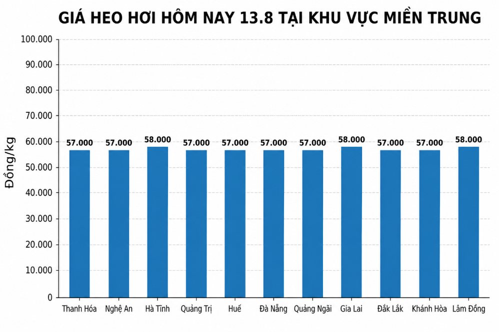 Giá heo hơi hôm nay 13.8 tại khu vực miền Trung. Đồ họa sử dụng AI