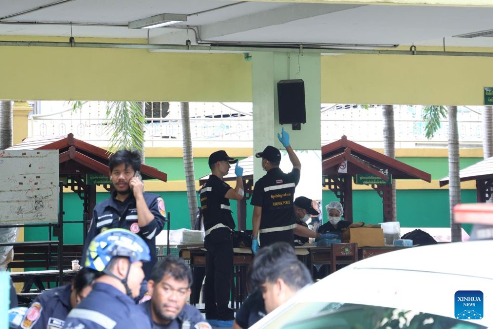 Thai police on duty at the scene of the school shooting on August 7. Photo: Xinhua