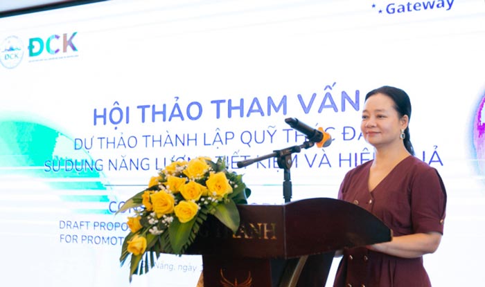 Director of the Department of Innovation, Green Transformation and Industrial Promotion - Ministry of Industry and Trade Nguyen Thi Lam Giang spoke at the workshop. Photo: Innovation Department