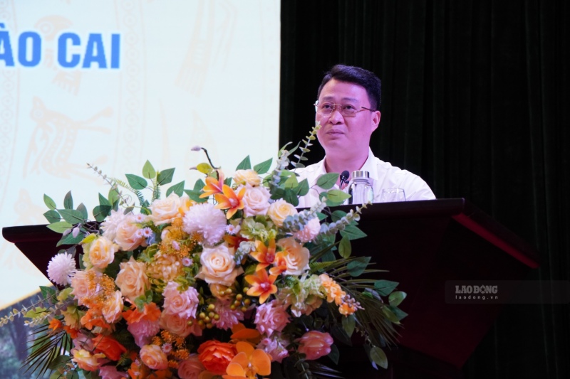 Ông Hà Đức Minh - Phó Chủ tịch Thường trực Ủy ban MTTQ Việt Nam tỉnh Lào Cai phát biểu tại chương trình. Ảnh: Đinh Đại