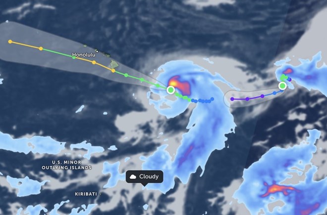 Bão Lala dự báo ảnh hưởng tới Hawaii, Mỹ. Ảnh: Zoom Earth