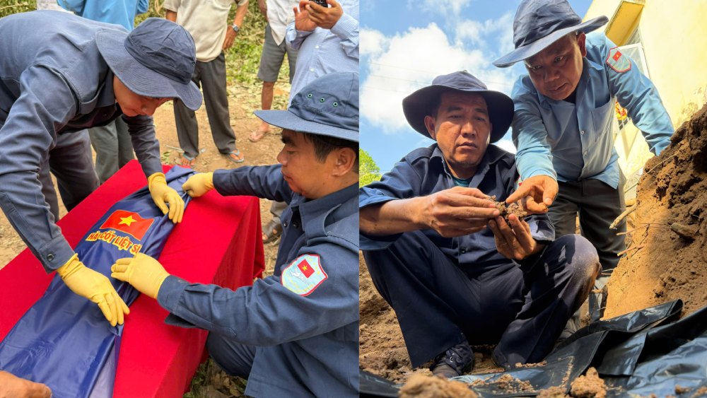 Initial identification of martyrs' remains that Team K93 just found is of martyr Nguyen Van Minh. Photo: Phuong Vu/An Giang Military Command