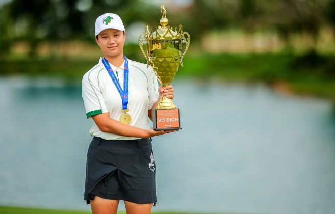 Golfer Park Ha Na has just become No. 1 in the women's group at the 2026 National Youth Championship. Photo: VGA