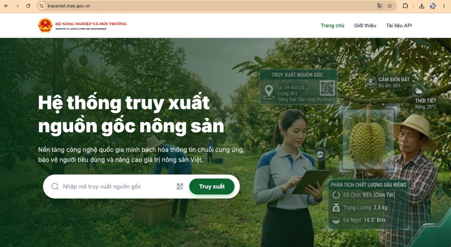 Hệ thống truy xuất nguồn gốc nông sản của Bộ Nông nghiệp và Môi trường chính thức hoạt động từ 1.7.2026. Ảnh: Chụp màn hình