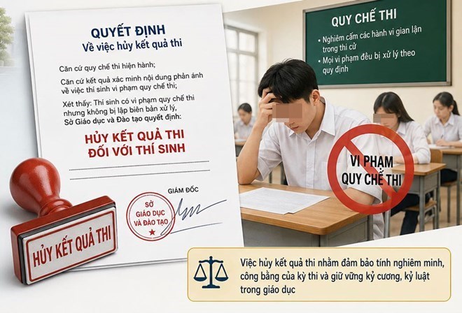Ngành giáo dục tỉnh Khánh Hòa đã kỷ luật cảnh cáo phó hiệu trưởng liên quan vụ thí sinh mang điện thoại vào phòng thi. Ảnh đồ họa AI
