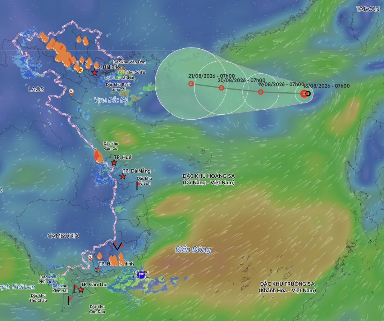 Update on the location and path of the tropical depression at 8:00 AM on August 18. Source: Vietnam Disaster Monitoring System