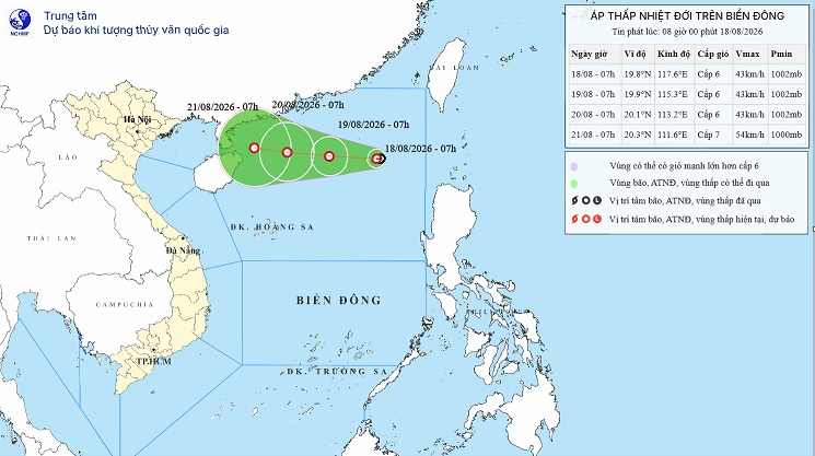 Update on the location of the tropical depression in the East Sea. Photo: National Center for Hydro-Meteorological Forecasting