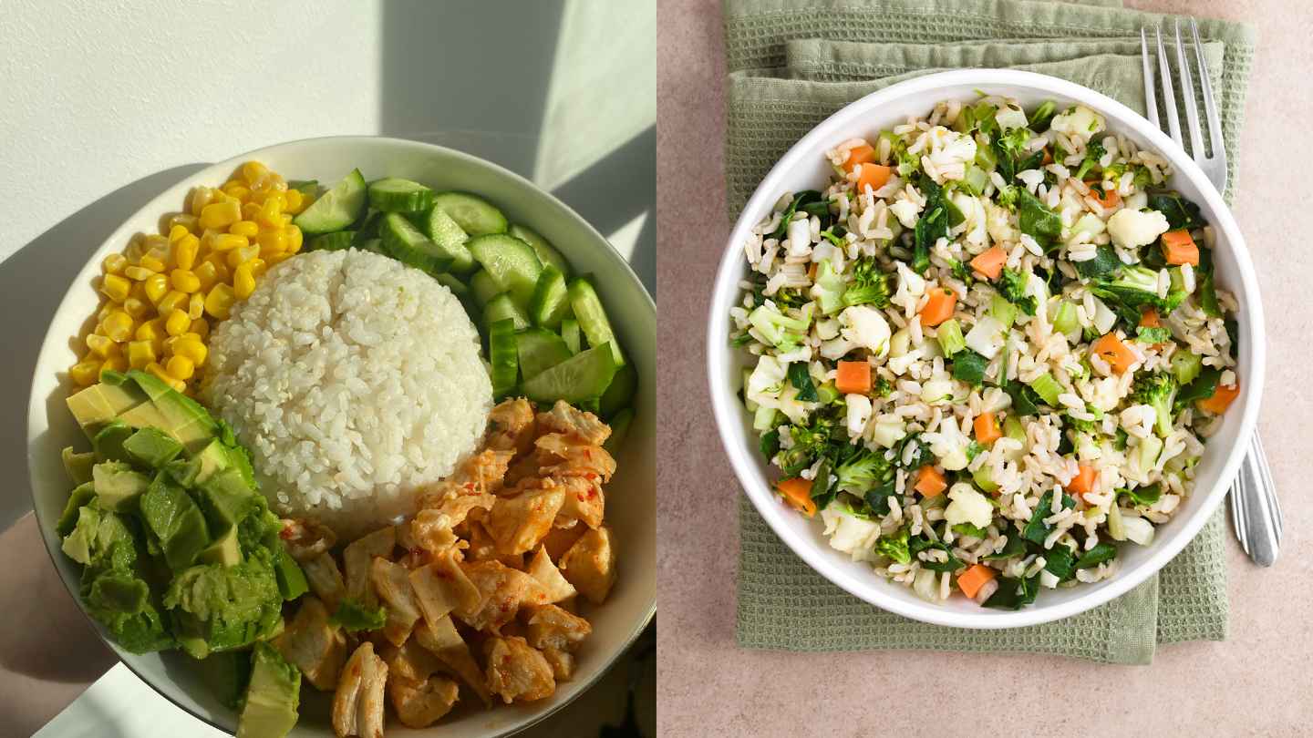 Ăn rau và protein trước cơm có thể giúp đường huyết tăng chậm hơn. Ảnh: Hạ Mây/Nguồn Canva