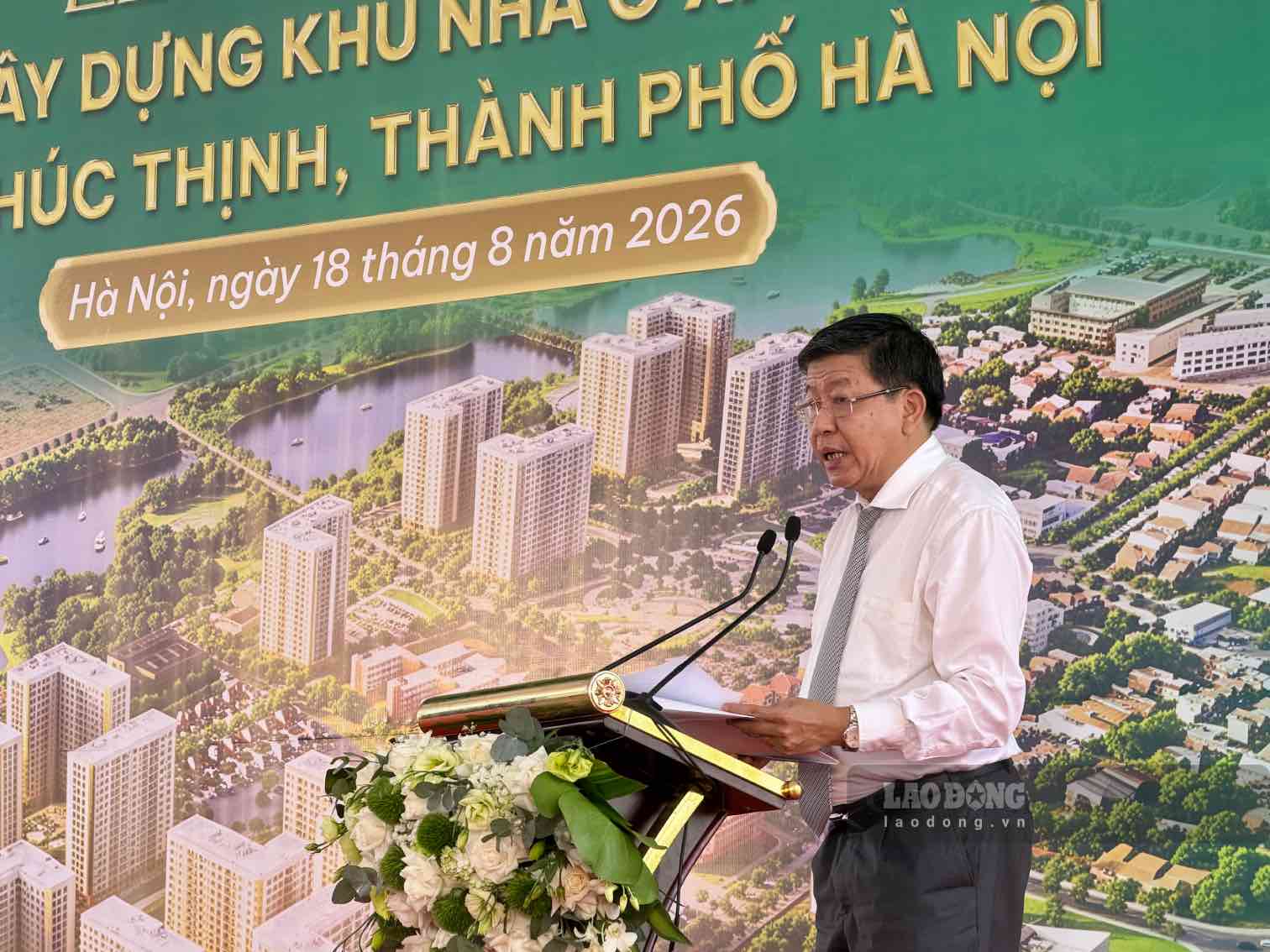 Ông Dương Đức Tuấn - Phó Chủ tịch Thường trực UBND TP Hà Nội phát biểu tại lễ khởi công. Ảnh: Hoài Anh