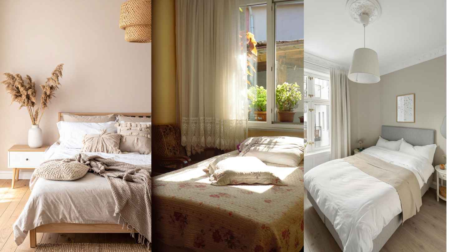 Gentle light and harmonious colors help the bedroom become more relaxed. Photo: Ha May/Source Canva