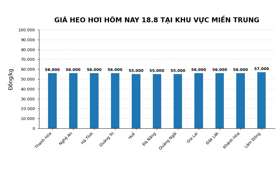 Giá heo hơi hôm nay 18.8 tại khu vực miền Trung. Đồ họa sử dụng AI