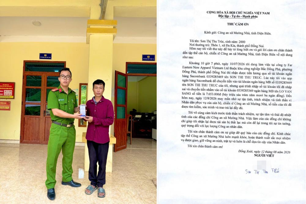 Muong Nha Commune Police have just helped a woman to get back the mistakenly transferred money. Photo: Muong Nha Commune Police