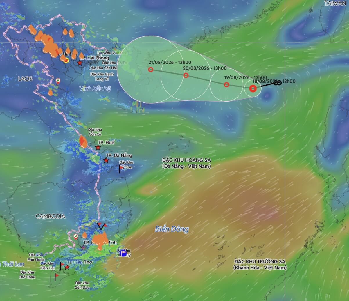 Update on the location and path of the tropical depression at 13:00 on August 18. Source: Vietnam Disaster Monitoring System