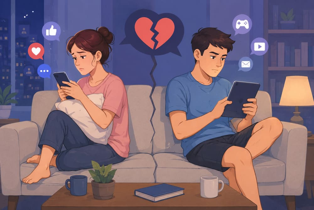 Using technology too much is the reason why couples are distant and have emotional rifts. Photo: AI