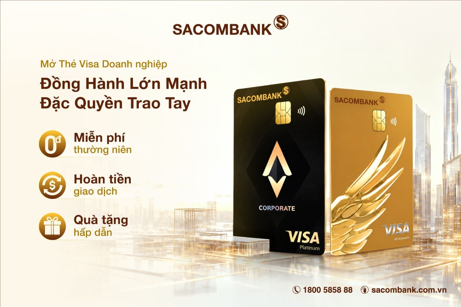 Sacombank launches new offers for corporate Visa cards, increasing benefits for each transaction. Photo: Sacombank