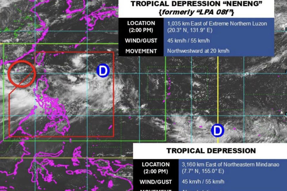 2 tropical depressions (symbol D) and low pressure in the East Sea (red circle) in the afternoon of August 18. Photo: PAGASA