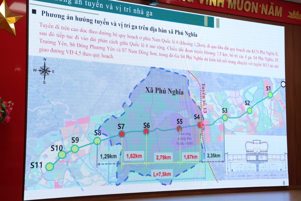 Route plan and station location of urban railway line 2A passing through Phu Nghia commune (Hanoi). Photo: Phu Nghia commune electronic information page