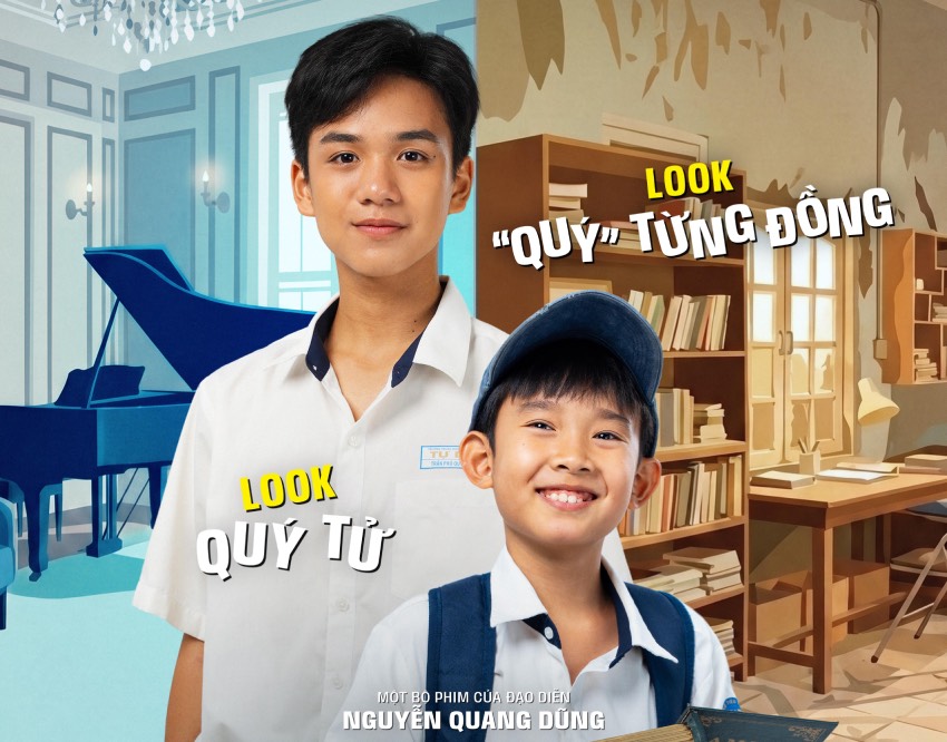 Tạo hình nhân vật Phú Quý ở 2 giai đoạn trưởng thành. Ảnh: Đoàn phim cung cấp.