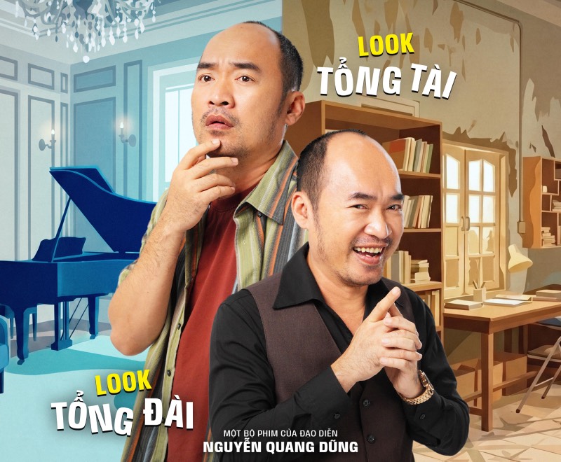 Nhân vật ông Phát (Tiến Luật) xuất hiện với hai tạo hình đối lập, từ một người đàn ông lao động bình dị đến hình ảnh “tổng tài” đầy tự tin. Ảnh: Đoàn phim cung cấp.