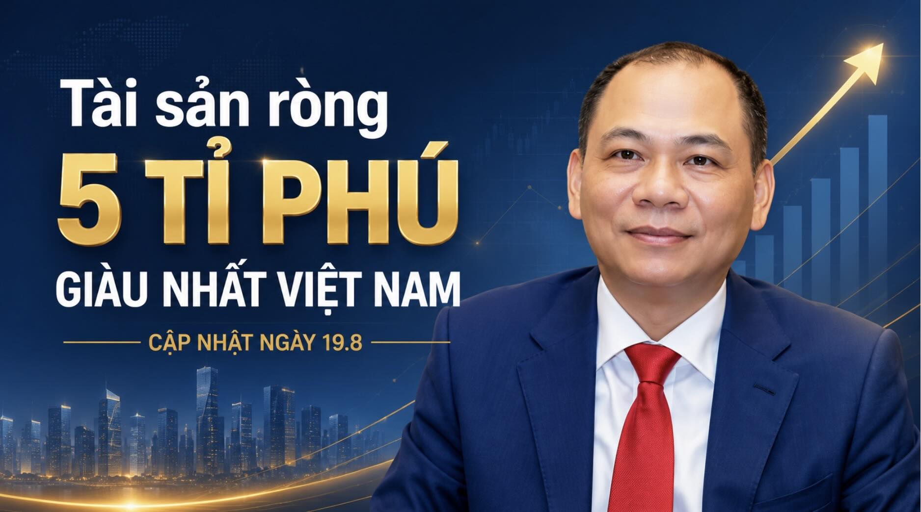 The total net worth of the 5 richest billionaires in Vietnam reached about 43.5 billion USD. Among them, billionaire Pham Nhat Vuong continues to lead with assets of 31.3 billion USD, far ahead of the rest in the list. Graphics: Khuong Duy (with the use of AI tools).