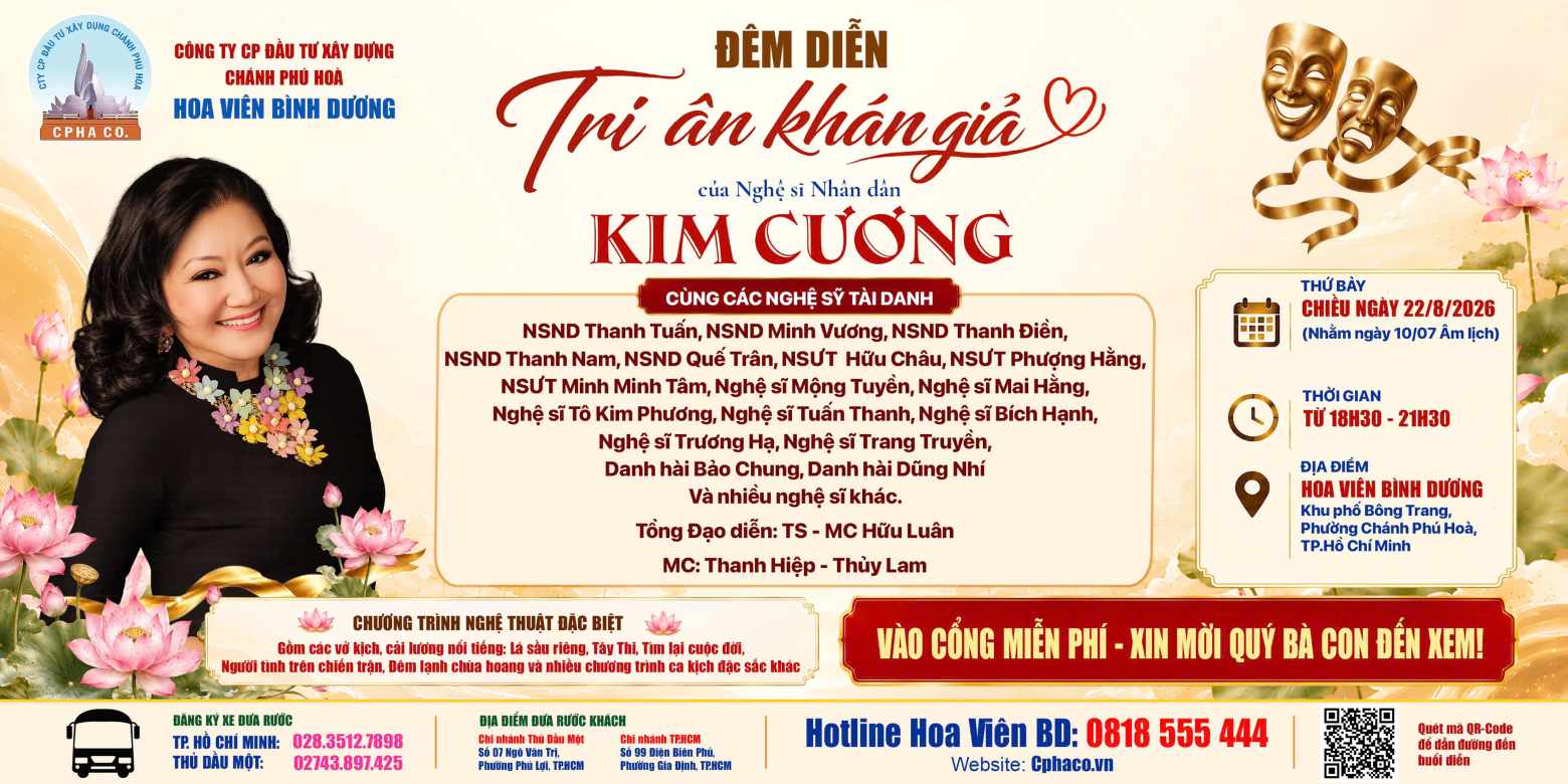 People's Artist Kim Cuong and many artists perform in gratitude at Binh Duong Flower Garden. Photo: Organizing Committee provided