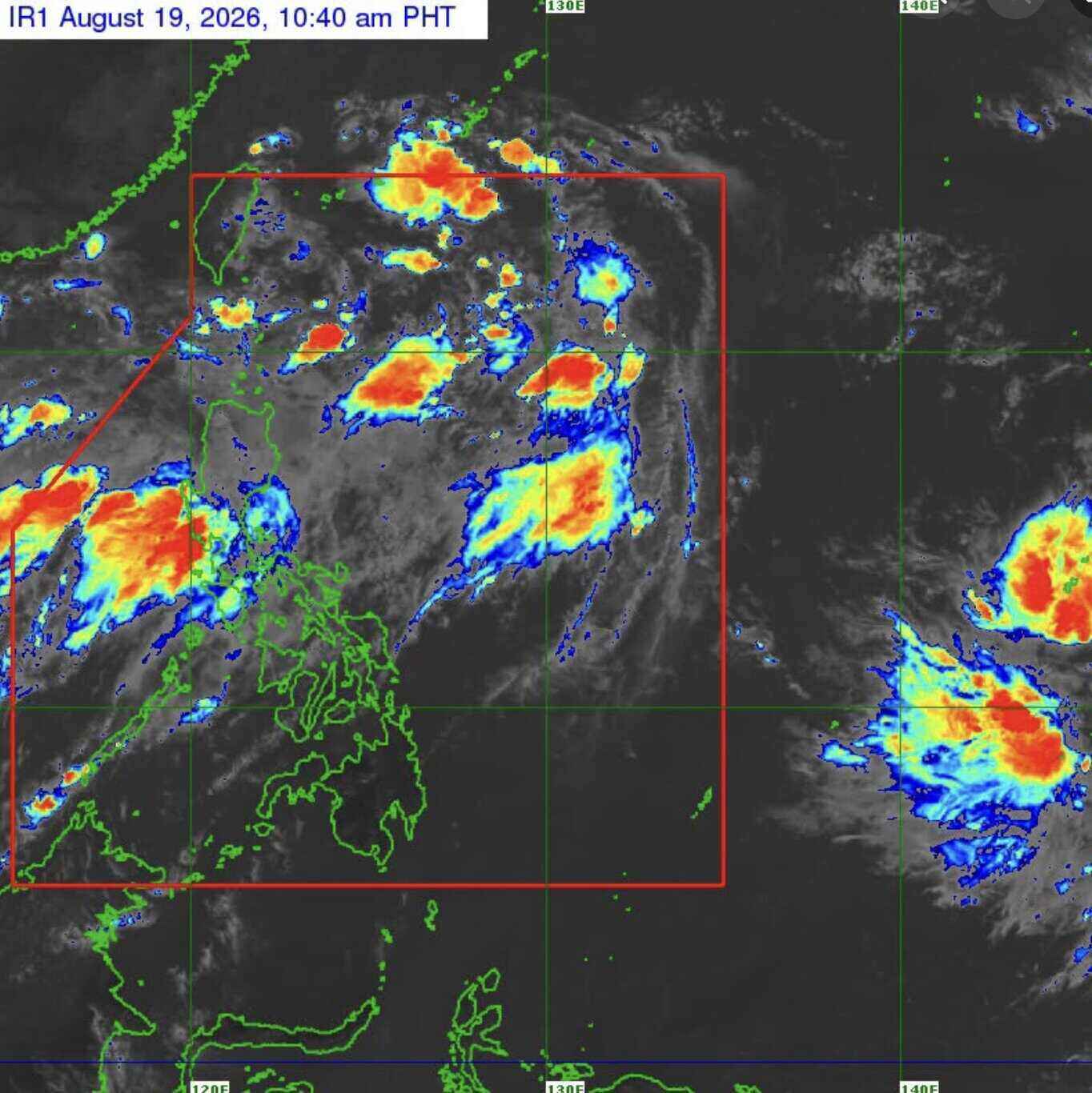 Ảnh vệ tinh cho thấy áp thấp nhiệt đới Neneng trên khu vực biển phía đông Philippines ngày 19.8. Ảnh: PAGASA