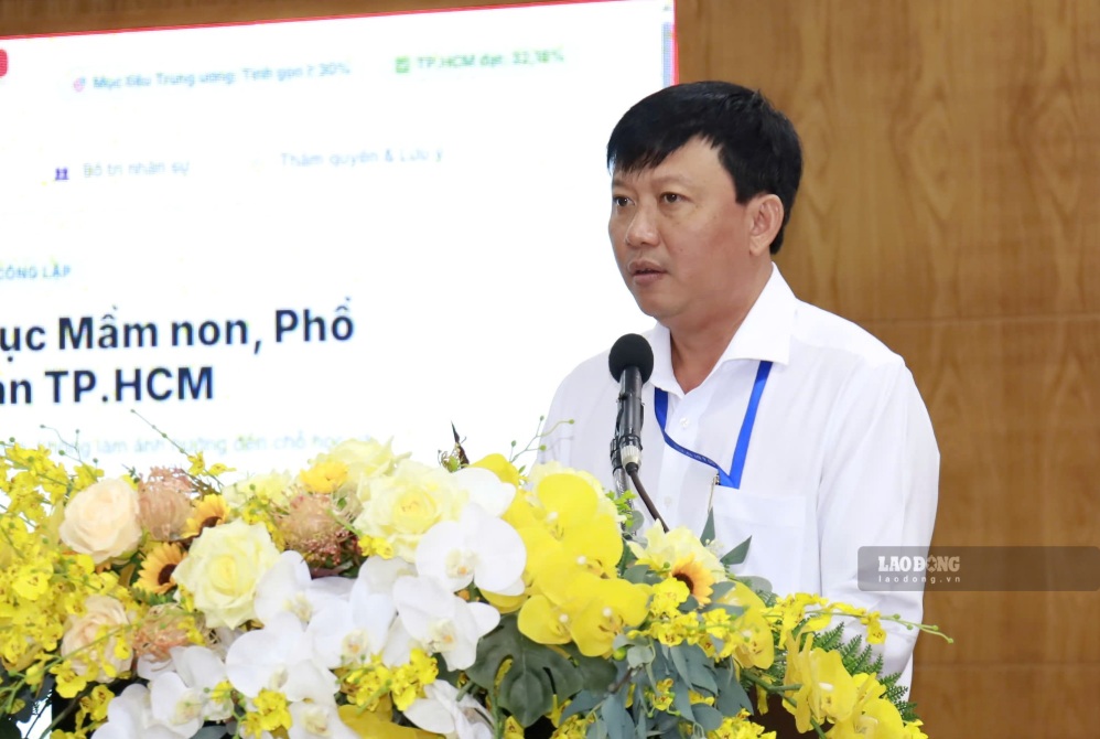 Mr. Tong Phuoc Loc - Head of the Organization and Personnel Department of Ho Chi Minh City Department of Education and Training - informed about the personnel arrangement plan after arrangement at the conference on August 19. Photo: Chan Phuc